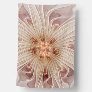 Abstract Modern Peach Pastel Flower Fractal Art House Flag