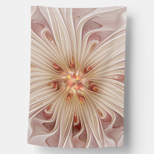 Abstract Modern Peach Pastel Flower Fractal Art House Flag (Front)