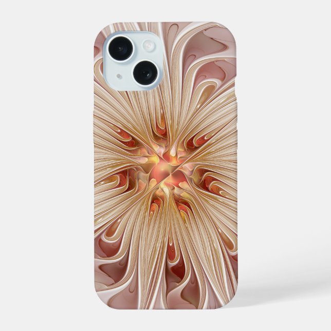 Abstract Modern Peach Pastel Flower Fractal Art iPhone 15 Case (Back)