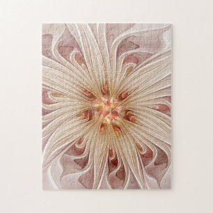 Abstract Modern Peach Pastel Flower Fractal Art Jigsaw Puzzle