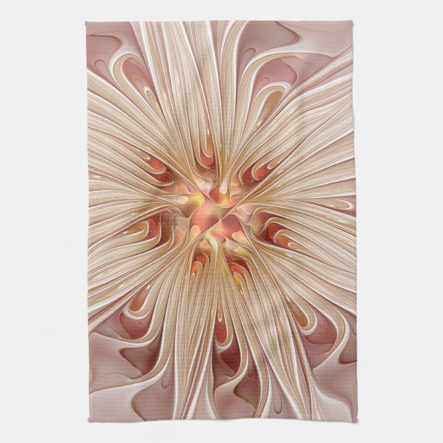 Abstract Modern Peach Pastel Flower Fractal Art Kitchen Towel (Vertical)