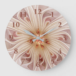 Abstract Modern Peach Pastel Flower Fractal Art Large Clock