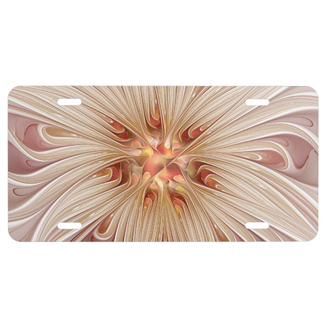 Abstract Modern Peach Pastel Flower Fractal Art License Plate (Front)