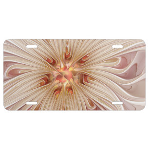 Abstract Modern Peach Pastel Flower Fractal Art License Plate