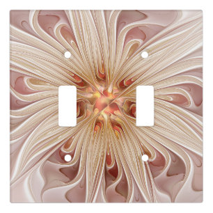 Abstract Modern Peach Pastel Flower Fractal Art Light Switch Cover