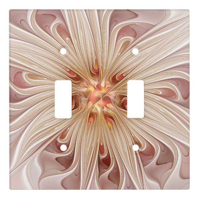 Abstract Modern Peach Pastel Flower Fractal Art Light Switch Cover (Front)