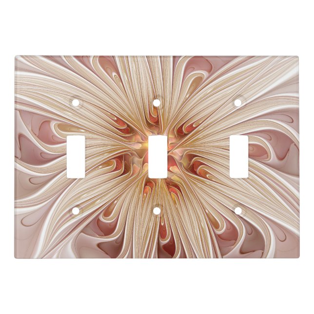 Abstract Modern Peach Pastel Flower Fractal Art Light Switch Cover (Front)