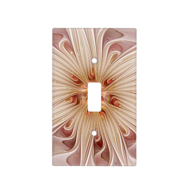 Abstract Modern Peach Pastel Flower Fractal Art Light Switch Cover (Front)