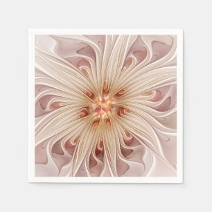 Abstract Modern Peach Pastel Flower Fractal Art Napkins