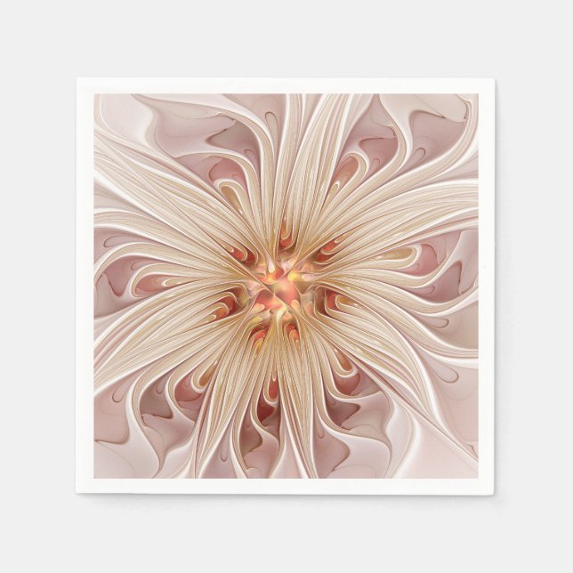 Abstract Modern Peach Pastel Flower Fractal Art Napkins (Front)