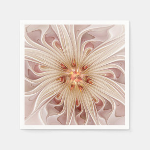 Abstract Modern Peach Pastel Flower Fractal Art Napkins