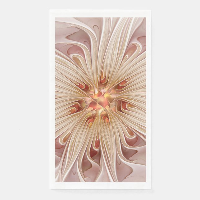 Abstract Modern Peach Pastel Flower Fractal Art Paper Guest Towels (Front)