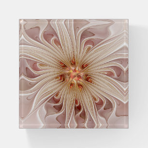 Abstract Modern Peach Pastel Flower Fractal Art Paperweight