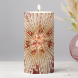 Abstract Modern Peach Pastel Flower Fractal Art Pillar Candle