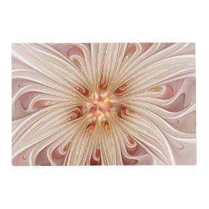 Abstract Modern Peach Pastel Flower Fractal Art Placemat