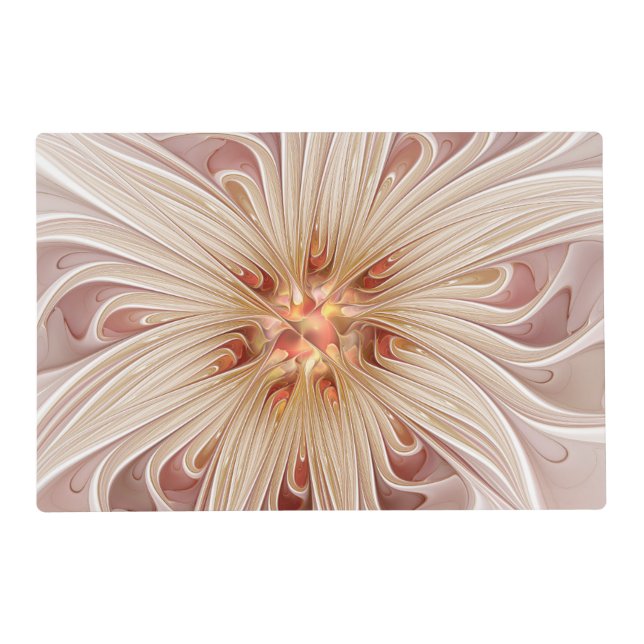 Abstract Modern Peach Pastel Flower Fractal Art Placemat (Front)