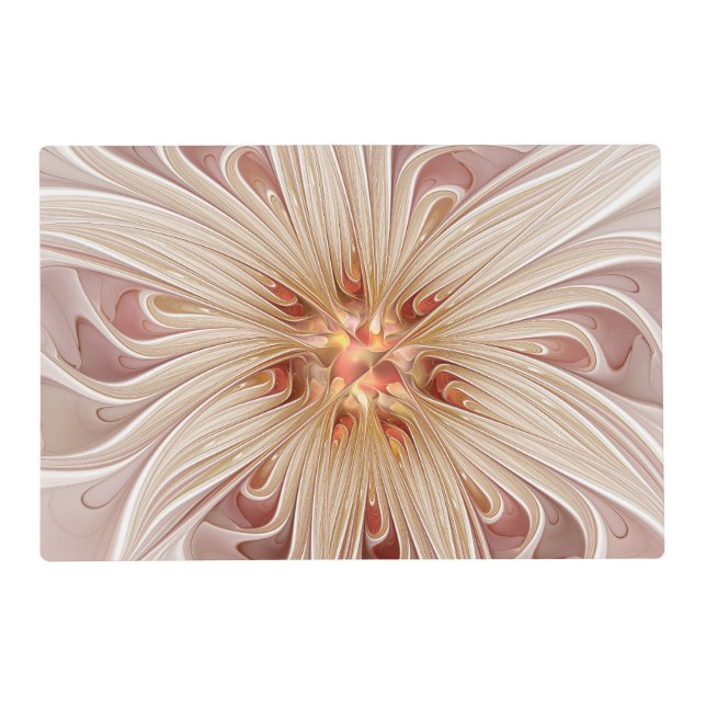 Abstract Modern Peach Pastel Flower Fractal Art Placemat (Front)