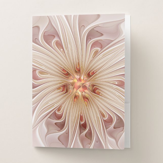 Abstract Modern Peach Pastel Flower Fractal Art Pocket Folder (Front)