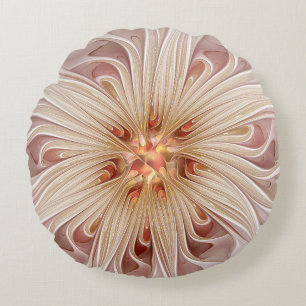 Abstract Modern Peach Pastel Flower Fractal Art Round Pillow