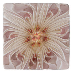Abstract Modern Peach Pastel Flower Fractal Art Trivet