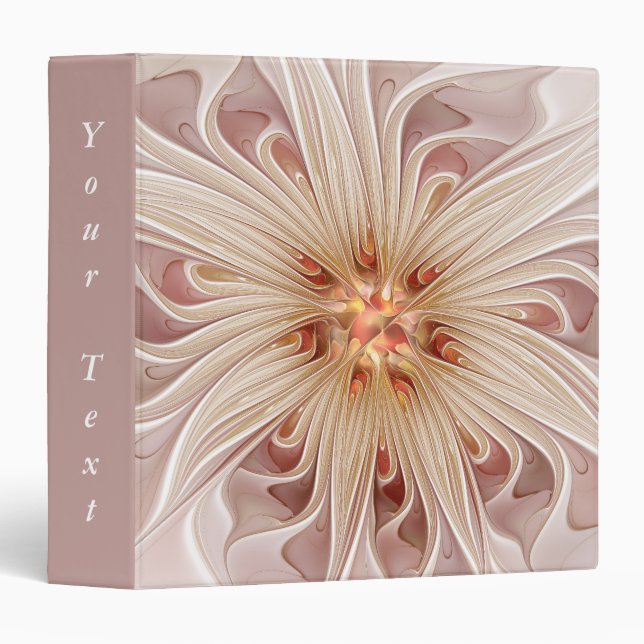 Abstract Modern Peach Pastel Flower Fractal Text 3 Ring Binder (Front/Spine)