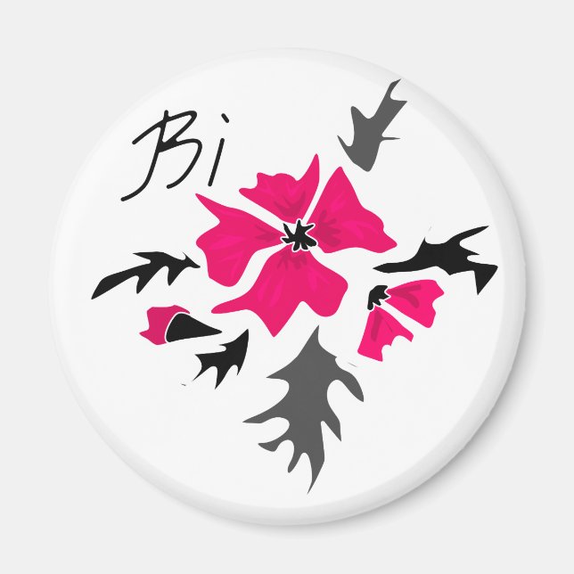 Abstract modern pink flower gray leaves print whit magnet (Front)