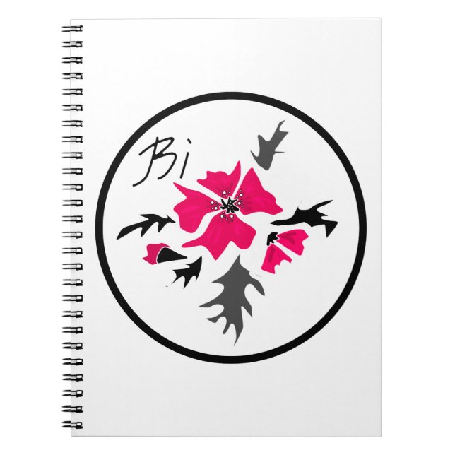 Abstract modern pink flower gray leaves print whit notebook (Front)