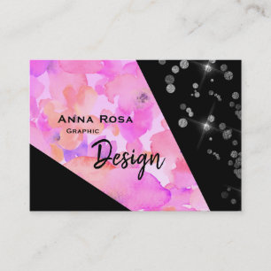 *~* Abstract Modern Pink Glitter Geometric Floral Business Card