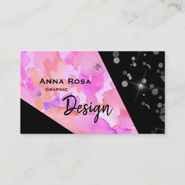 *~* Abstract Modern Pink Glitter Geometric Flower Business Card (Front)