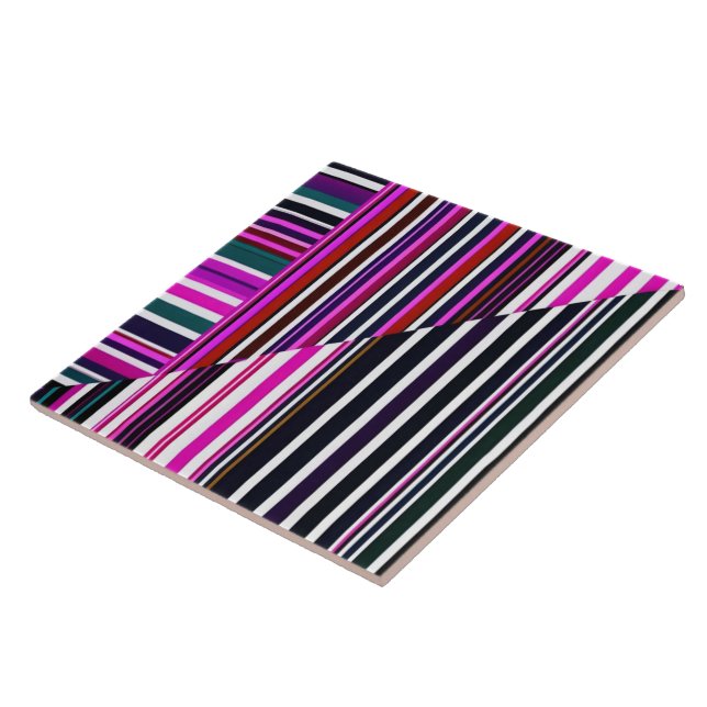 Abstract Modern Pink Purple Stripes Collection Ceramic Tile (Side)