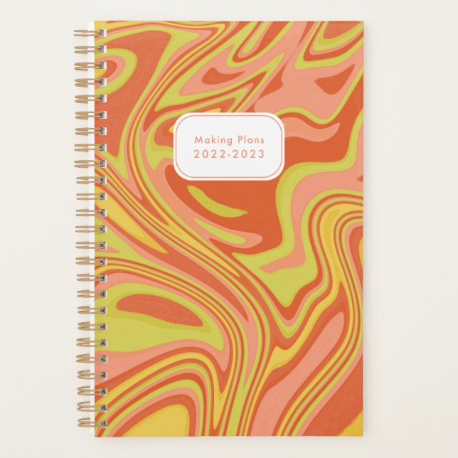 Abstract Modern Pink Red Marble Yearly Planner (Front)
