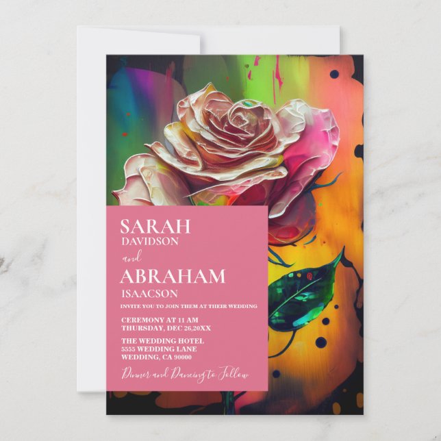 Abstract Modern Pink Roses Wedding Invitation (Front)