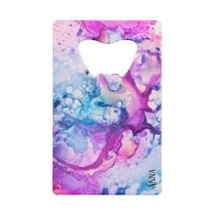*~* Abstract Modern Pink Violet Purple Watercolor Credit Card Bottle Opener