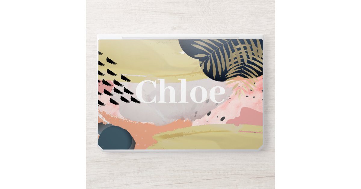 Abstract Modern Pink x Gold x Navy Tropical HP Laptop Skin | Zazzle