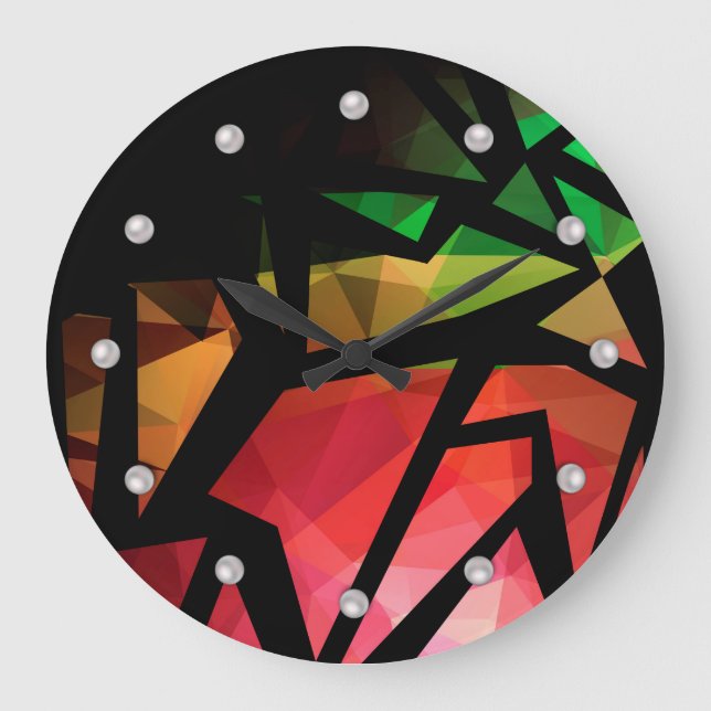 Abstract modern polygonal graffiti geometric dark large clock (Front)