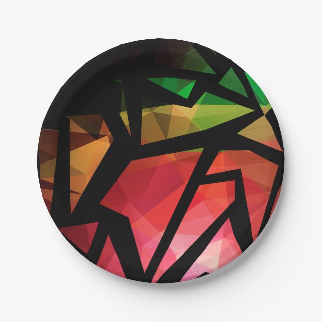 Abstract modern polygonal graffiti geometric dark paper plates (Front)