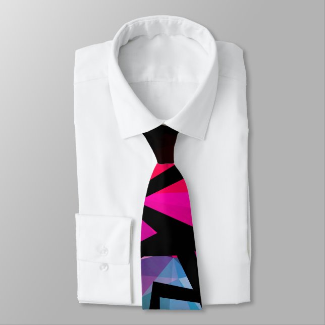 Abstract modern polygonal graffiti geometrical dar neck tie (Tied)