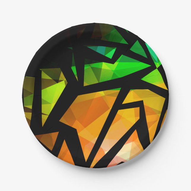 Abstract modern polygonal graffiti geometrical dar paper plates (Front)