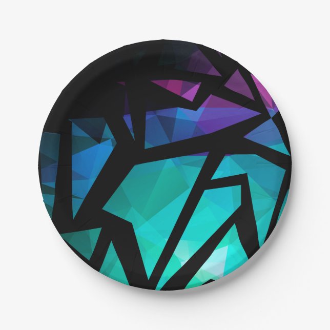 Abstract modern polygonal graffiti geometrical dar paper plates (Front)