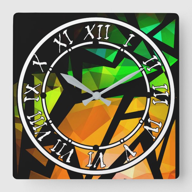 Abstract modern polygonal graffiti geometrical dar square wall clock (Front)