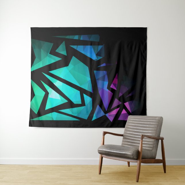 Abstract modern polygonal graffiti geometrical dar tapestry (In Situ (Horizontal))