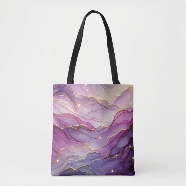Abstract Modern Purple Pink Chic Gold Sparkle Tote Bag (Front)