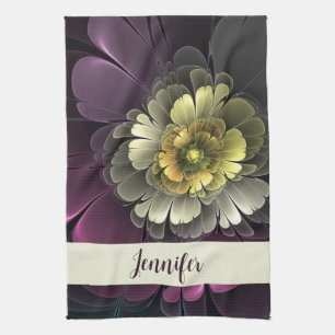 Abstract Modern Purpur Khaki Gray Flower Name Kitchen Towel