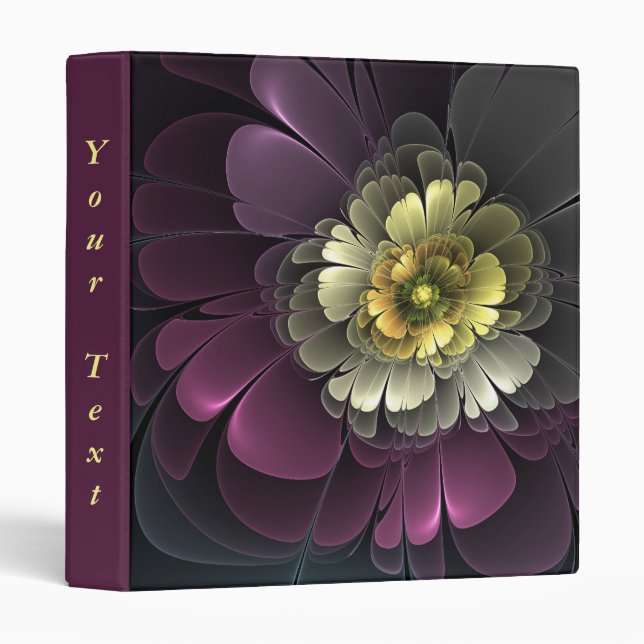 Abstract Modern Purpur Khaki Gray Flower Text 3 Ring Binder (Front/Spine)