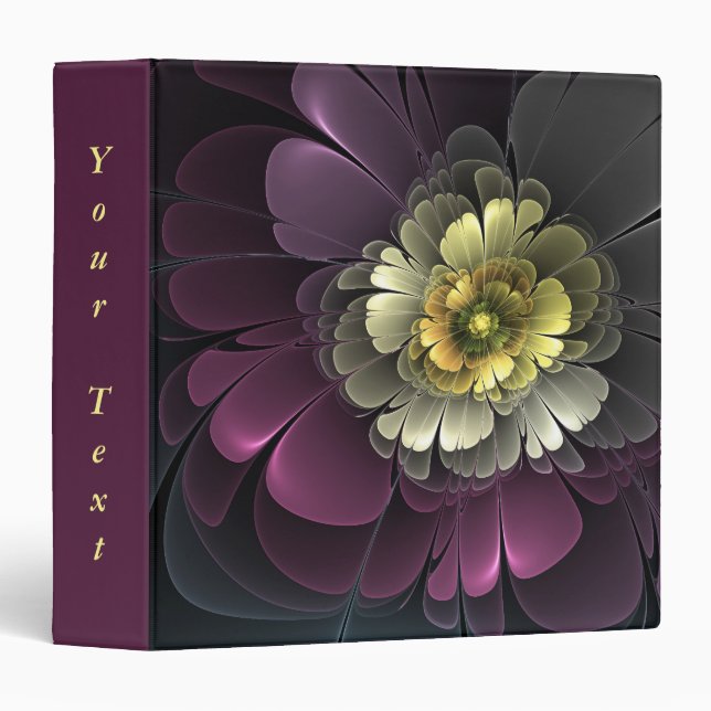 Abstract Modern Purpur Khaki Gray Flower Text 3 Ring Binder (Front/Spine)