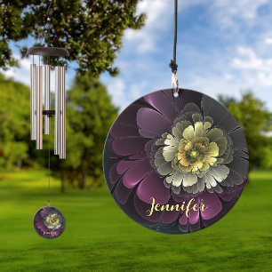 Abstract Modern Purpur Khaki Gray Flower Text Wind Chime