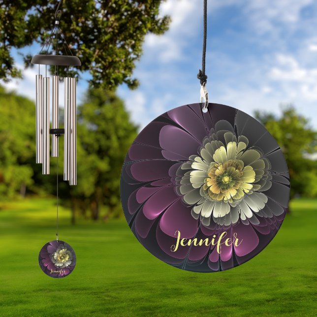 Abstract Modern Purpur Khaki Gray Flower Text Wind Chime (Outdoor)