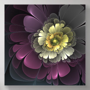 Abstract Modern Purpur Khaki Gray Fractal Flower Acrylic Photo Tile