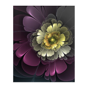 Abstract Modern Purpur Khaki Gray Fractal Flower Acrylic Print