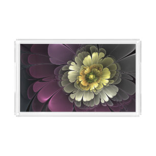 Abstract Modern Purpur Khaki Gray Fractal Flower Acrylic Tray